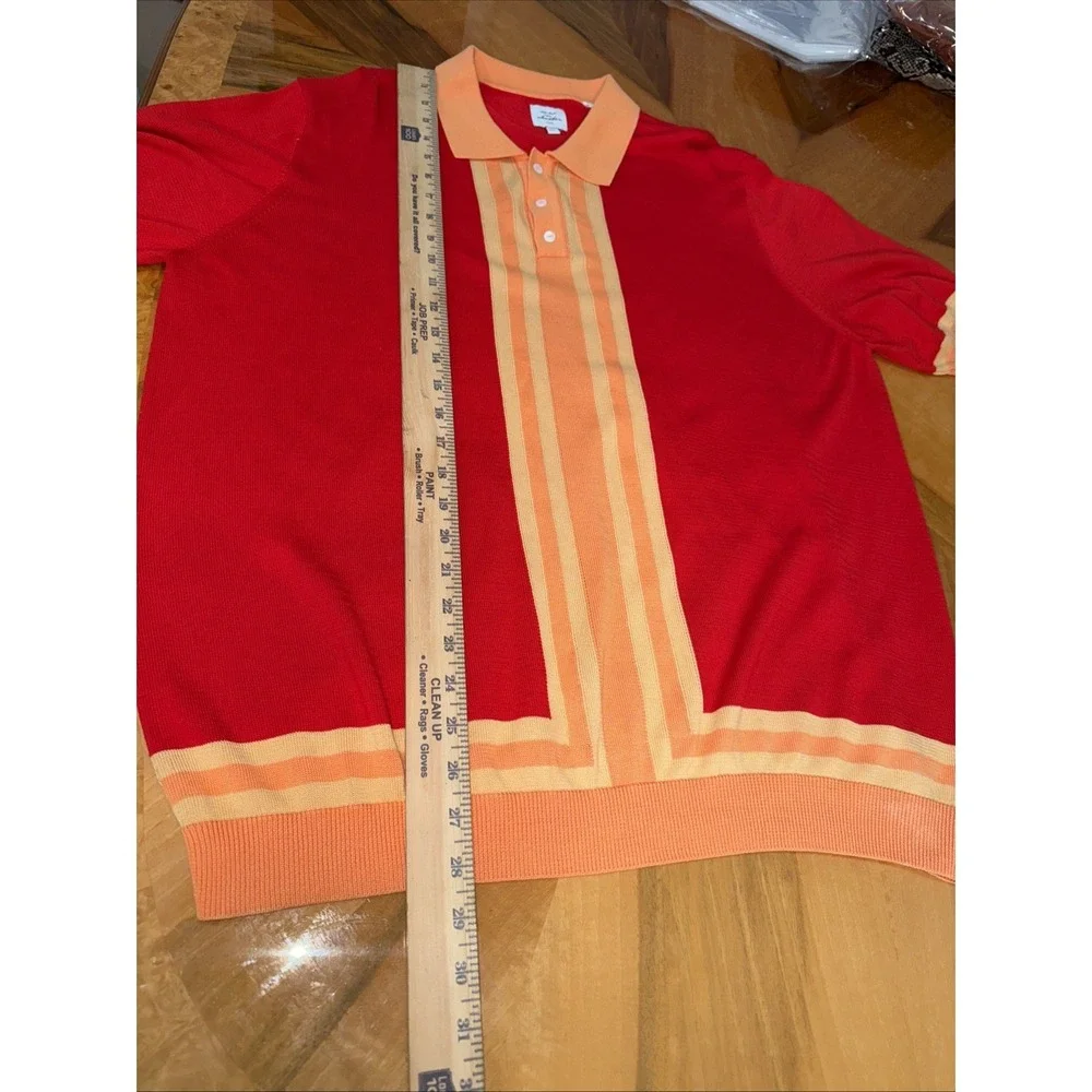 Max 'n Chester Knit Polo‎ Shirt Men's XXL Red Striped Cotton/modal  Casual
